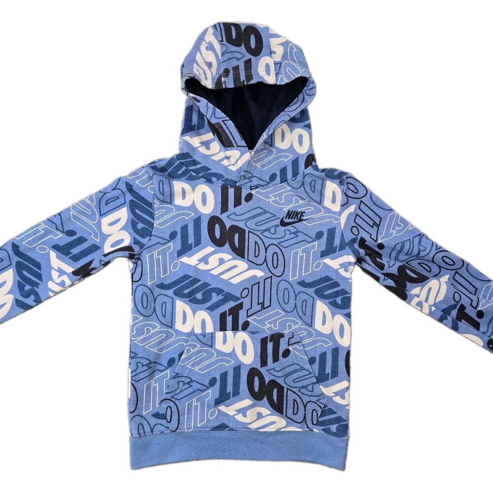 Boys Nike All Over Print Pullover Hoodie Size 7 Blue 6/7 Yrs